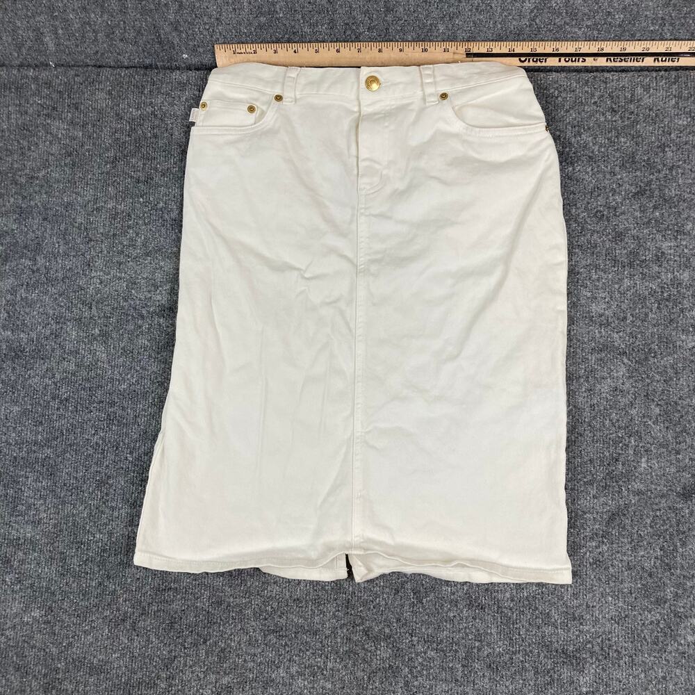 Lauren Ralph Lauren White Denim Skirt Womens 4 Stretch Cotton Jean Knee Length